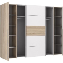 Armoire NARAGO - Décor Chene Sonoma et blanc mat - 2 portes coulissan