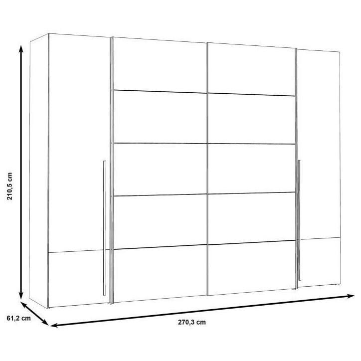 Armoire NARAGO - Décor Chene Sonoma et blanc mat - 2 portes coulissantes + 2 portes battantes - L270 x P61 x H210 cm Armoire NARAGO - Décor Chene Sonoma et blanc mat - 2 portes coulissantes + 2 portes battantes - L270 x P61 x H210 cm