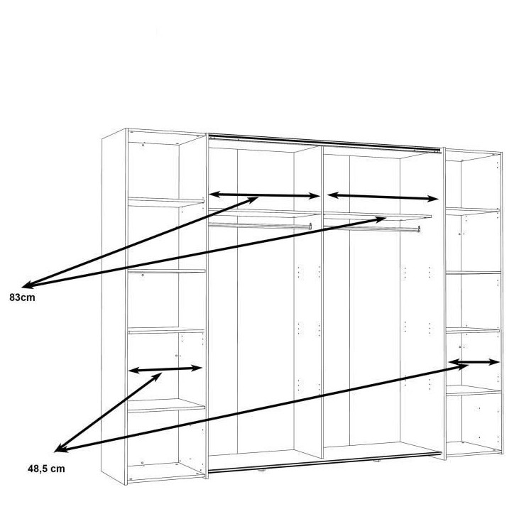 Armoire NARAGO - Décor Chene Sonoma et blanc mat - 2 portes coulissantes + 2 portes battantes - L270 x P61 x H210 cm Armoire NARAGO - Décor Chene Sonoma et blanc mat - 2 portes coulissantes + 2 portes battantes - L270 x P61 x H210 cm