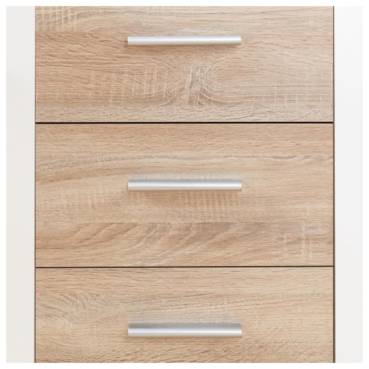 Buffet bas PILVI - 2 portes et 4 tiroirs - Blanc et chene sonoma - L 122,6 x P 34,2 x H 81,1 cm Buffet bas PILVI - 2 portes et 4 tiroirs - Blanc et chene sonoma - L 122,6 x P 34,2 x H 81,1 cm