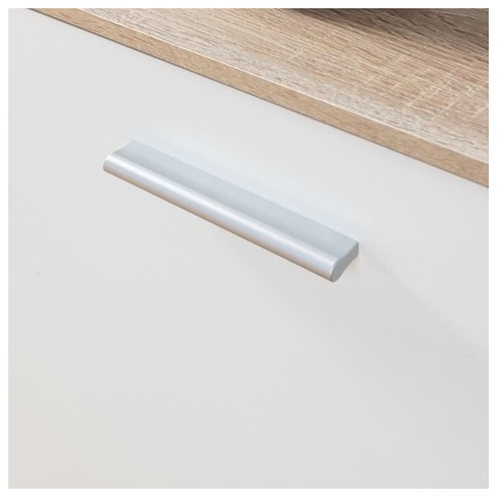 Buffet bas PILVI - 2 portes et 4 tiroirs - Blanc et chene sonoma - L 122,6 x P 34,2 x H 81,1 cm Buffet bas PILVI - 2 portes et 4 tiroirs - Blanc et chene sonoma - L 122,6 x P 34,2 x H 81,1 cm