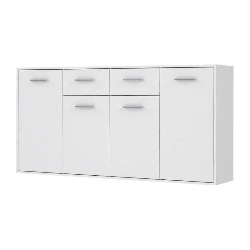 Buffet bas PILVI - 4 portes et 2 tiroirs - Blanc mat - L 162,3 x P 34, Buffet bas PILVI - 4 portes et 2 tiroirs - Blanc mat - L 162,3 x P 34,