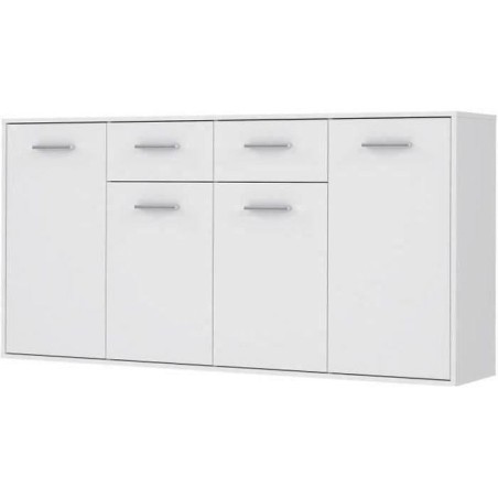Buffet bas PILVI - 4 portes et 2 tiroirs - Blanc mat - L 162,3 x P 34,