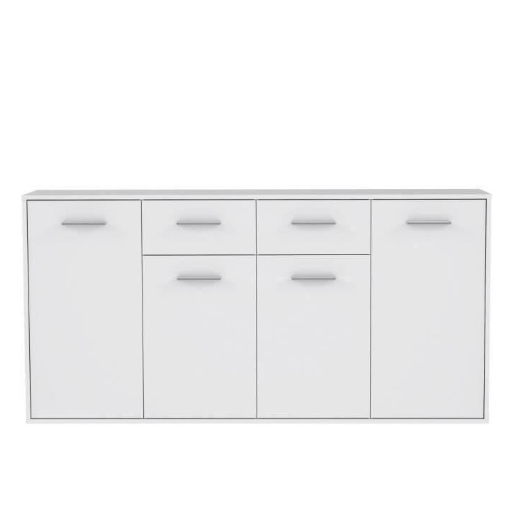 Buffet bas PILVI - 4 portes et 2 tiroirs - Blanc mat - L 162,3 x P 34,2 x H 88,1 cm Buffet bas PILVI - 4 portes et 2 tiroirs - Blanc mat - L 162,3 x P 34,2 x H 88,1 cm