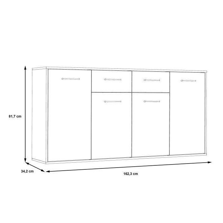 Buffet bas PILVI - 4 portes et 2 tiroirs - Blanc mat - L 162,3 x P 34,2 x H 88,1 cm Buffet bas PILVI - 4 portes et 2 tiroirs - Blanc mat - L 162,3 x P 34,2 x H 88,1 cm