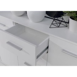 Buffet bas PILVI - 4 portes et 2 tiroirs - Blanc mat - L 162,3 x P 34,