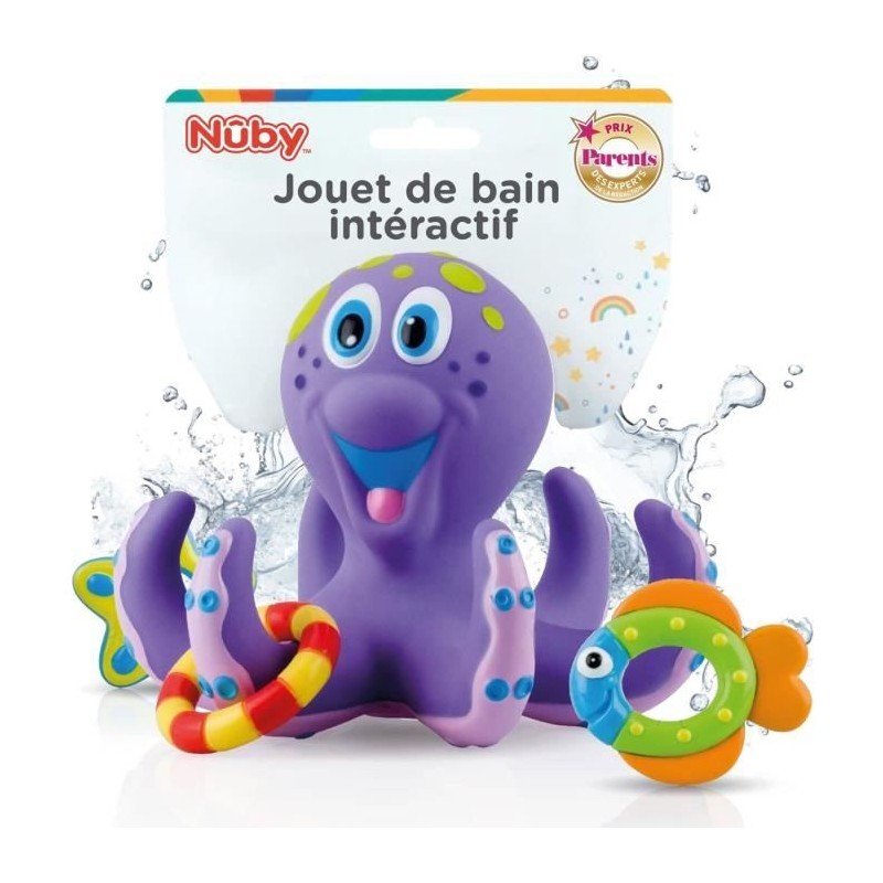 Jouet de bain - NUBY - Pieuvre intéractive flottante - Anneaux de bai