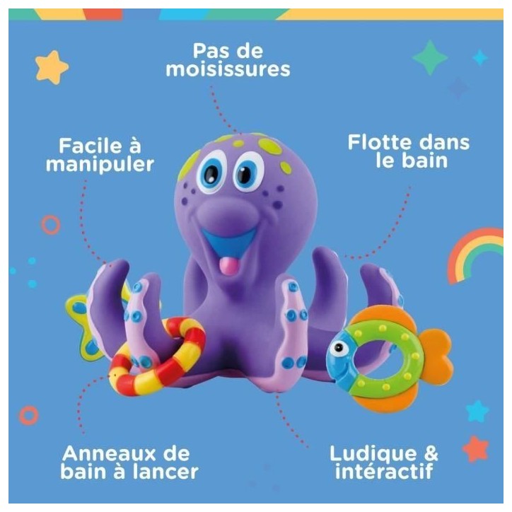 Jouet de bain - NUBY - Pieuvre intéractive flottante - Anneaux de bain - Violet Jouet de bain - NUBY - Pieuvre intéractive flottante - Anneaux de bain - Violet