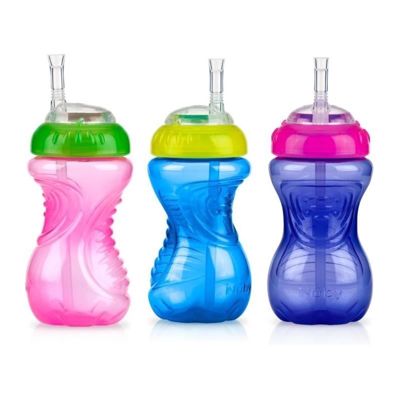 Lot de 3 tasses anti-fuite - NUBY - Paille flexible - Fille Lot de 3 tasses anti-fuite - NUBY - Paille flexible - Fille