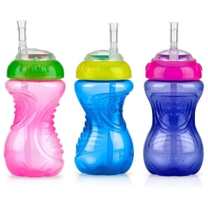 Lot de 3 tasses anti-fuite - NUBY - Paille flexible - Fille