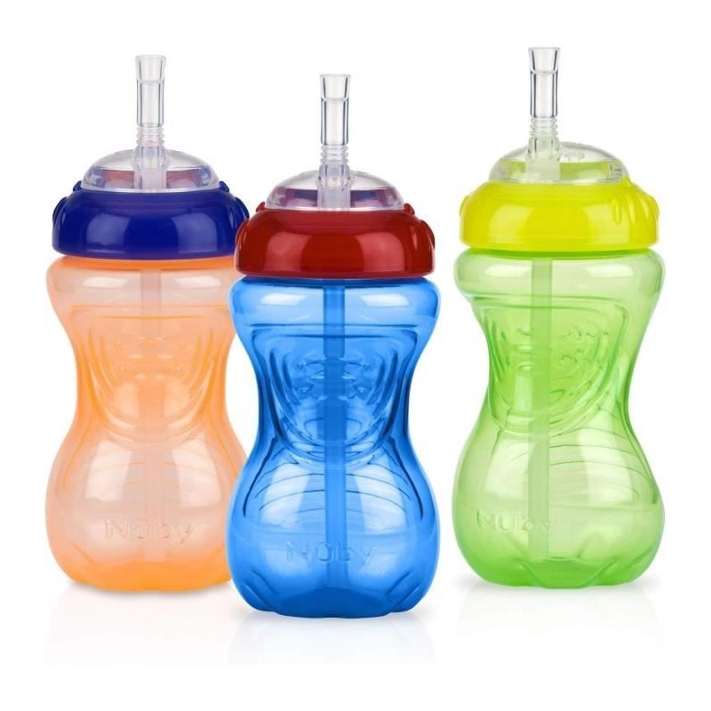 Lot de 3 tasses anti-fuite - NUBY - Paille flexible - Mixte