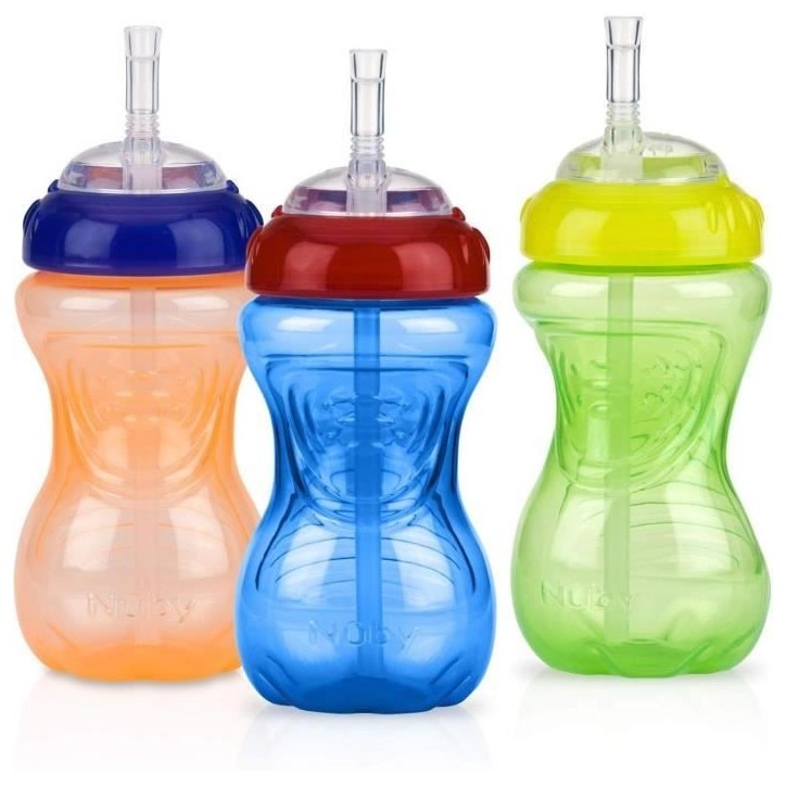 Lot de 3 tasses anti-fuite - NUBY - Paille flexible - Mixte