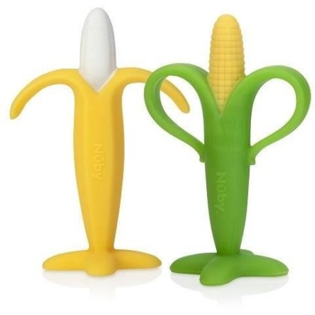 Lots de 2 anneaux de dentition - NUBY - Banane et Mais - Silicone - De
