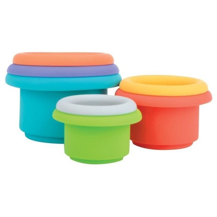 Gobelets de bain empilables - NUBY - Silicone - 5 couleurs - 5 formes Gobelets de bain empilables - NUBY - Silicone - 5 couleurs - 5 formes