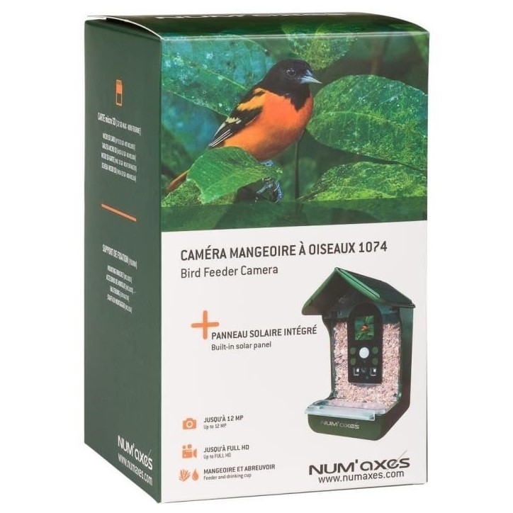 Mangeoire / abreuvoir pour oiseaux avec caméra intégrée - NUM'AXES - CAM1074 - 120 ° -Full HD 12MP - Vert
