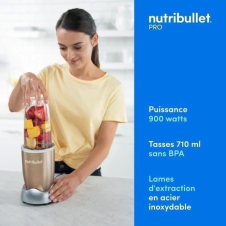 Blender personnel - NUTRIBULLET - NB907CP - 900W - 2 tasses + 2 couvercles + anneau - Doré