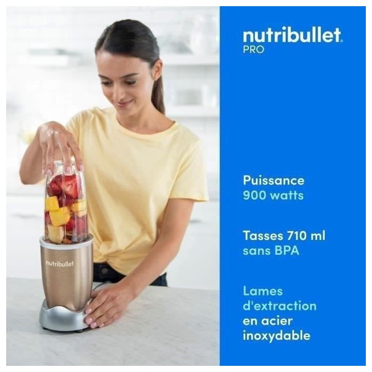 Blender personnel - NUTRIBULLET - NB907CP - 900W - 2 tasses + 2 couvercles + anneau - Doré Blender personnel - NUTRIBULLET - NB907CP - 900W - 2 tasses + 2 couvercles + anneau - Doré