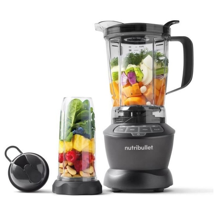 Blender - NUTRIBULLET Combo - NBF500DG - 1200 Watt - Pichet 1.65L - 2 tasses et 2 couvercles de voyage inclus - Noir - Sans BPA Blender - NUTRIBULLET Combo - NBF500DG - 1200 Watt - Pichet 1.65L - 2 tasses et 2 couvercles de voyage inclus - Noir - Sans BPA