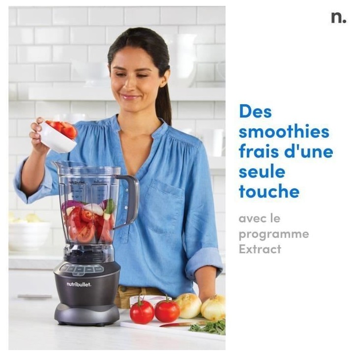 Blender - NUTRIBULLET Combo - NBF500DG - 1200 Watt - Pichet 1.65L - 2 tasses et 2 couvercles de voyage inclus - Noir - Sans BPA Blender - NUTRIBULLET Combo - NBF500DG - 1200 Watt - Pichet 1.65L - 2 tasses et 2 couvercles de voyage inclus - Noir - Sans BPA