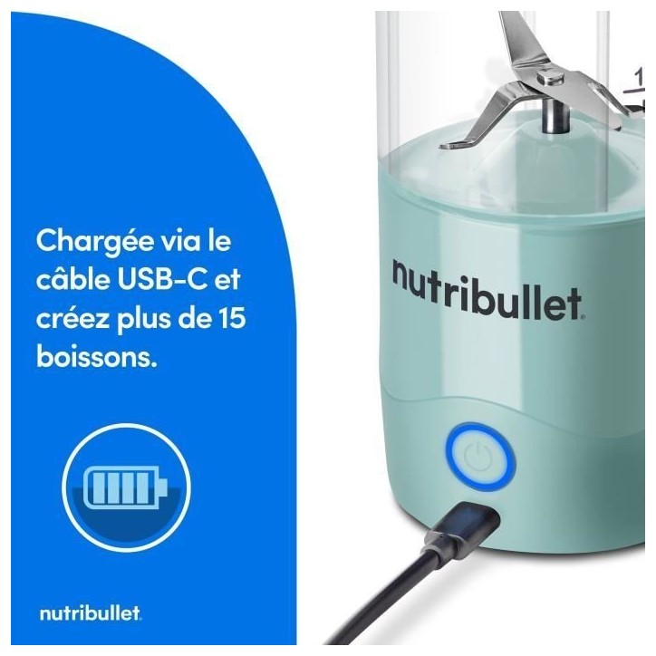 Blender portable - NUTRIBULLET - NBP003LBL - 70W - 0.475L - Light Blue - 1 gourde incluse Blender portable - NUTRIBULLET - NBP003LBL - 70W - 0.475L - Light Blue - 1 gourde incluse