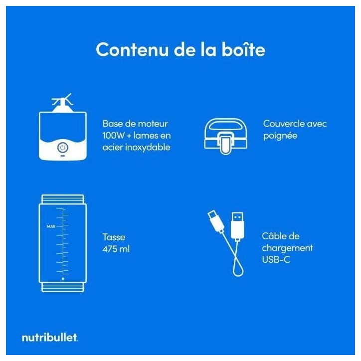 Blender portable - NutriBullet - NBP003BP - 70W - 0.475L - Rose - 1 gourde incluse Blender portable - NutriBullet - NBP003BP - 70W - 0.475L - Rose - 1 gourde incluse