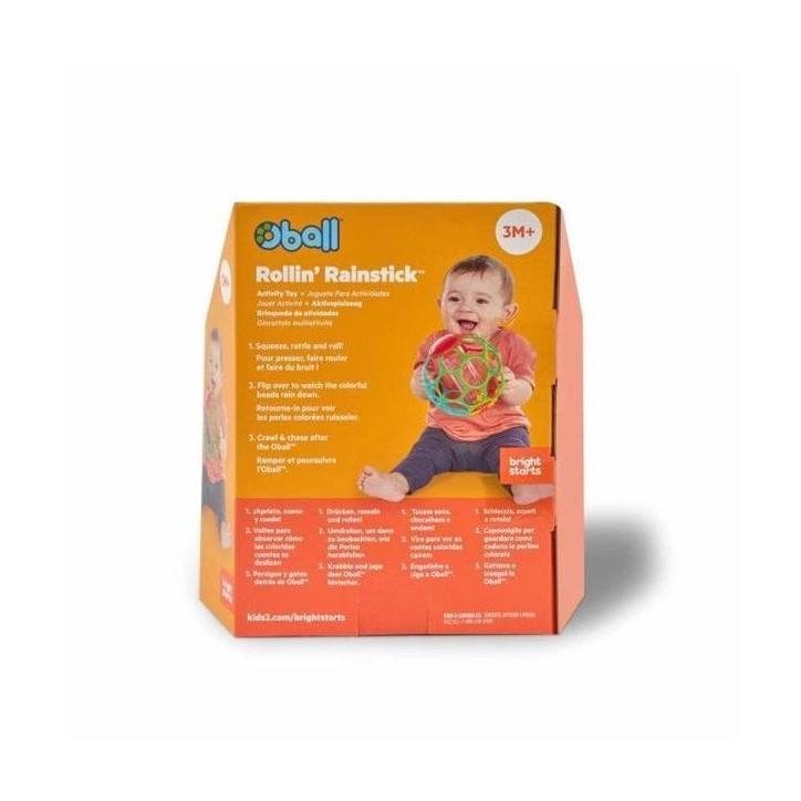 BRIGHT STARTS OBALL -Hochet pour bébé - Rollin' Rainstick - Perles multicolores - Baton de pluie - 3M+