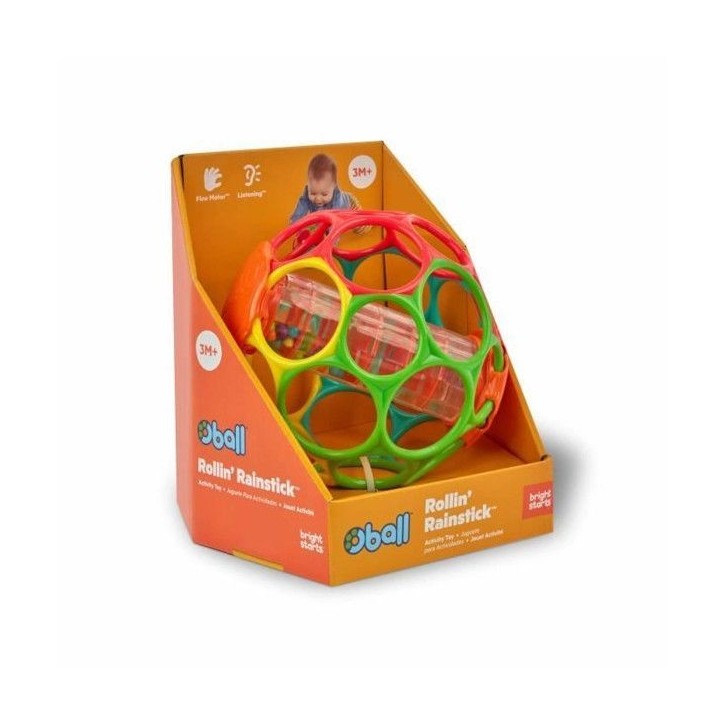 BRIGHT STARTS OBALL -Hochet pour bébé - Rollin' Rainstick - Perles multicolores - Baton de pluie - 3M+