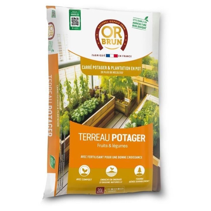 Terreau potager et carré potager - OR BRUN - OBRTCAPOT20N - 20 L Terreau potager et carré potager - OR BRUN - OBRTCAPOT20N - 20 L