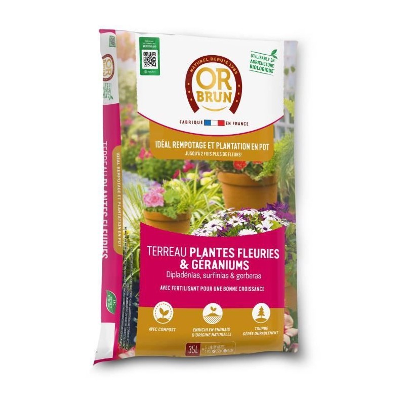 Terreau plantes fleuries et geraniums - OR BRUN - OBRTGER35N - 35 L Terreau plantes fleuries et geraniums - OR BRUN - OBRTGER35N - 35 L