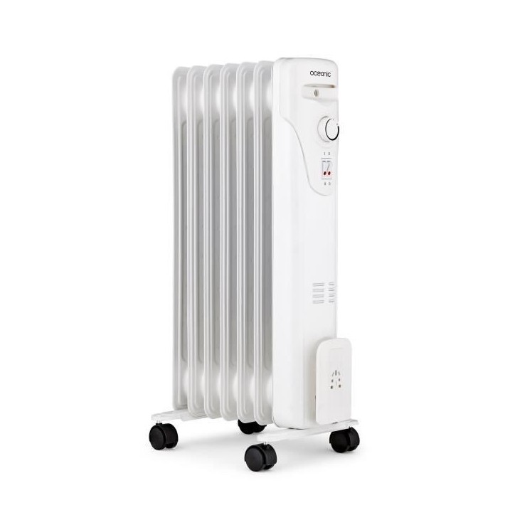 Radiateur électrique bain d'huile 1500W OCEANIC - 3 puissances - 7 éléments - Blanc - Mobile
