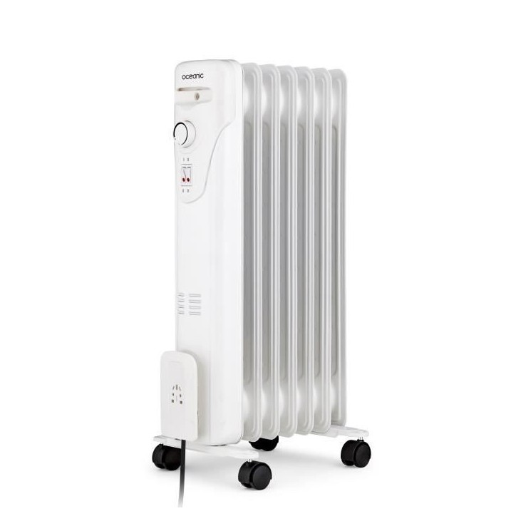 Radiateur électrique bain d'huile 1500W OCEANIC - 3 puissances - 7 éléments - Blanc - Mobile