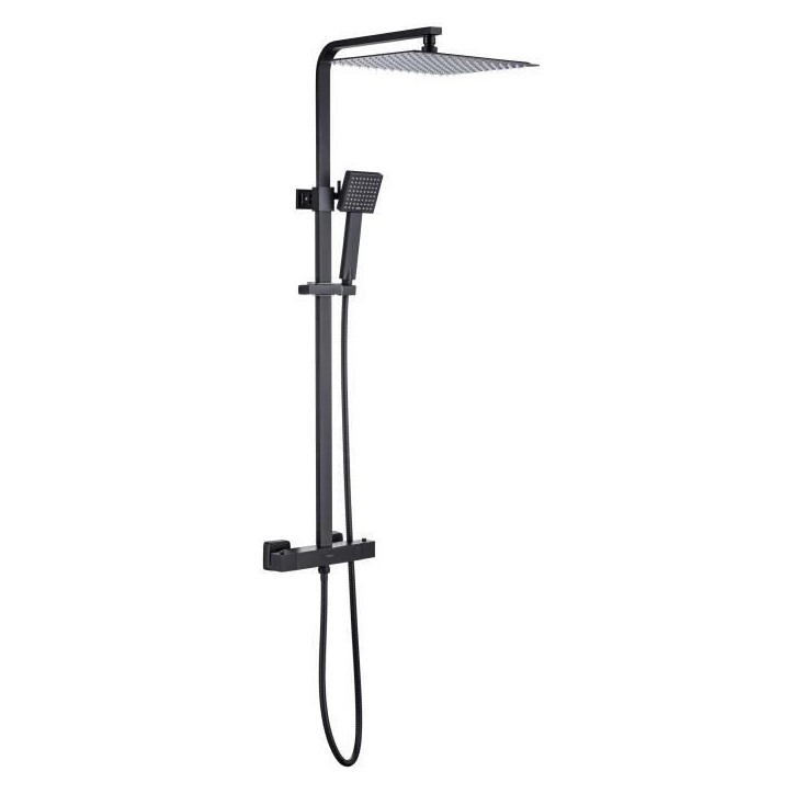 Colonne de douche OCEANIC - Mitigeur thermostatique corps froid - Pomme haute carrée 30x30 cm - Noir mat