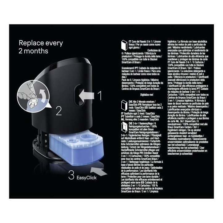 Cartouche de nettoyage - BRAUN - CCR6 Recharges clean & renew - Pour station SmartCare - Pack de 6
