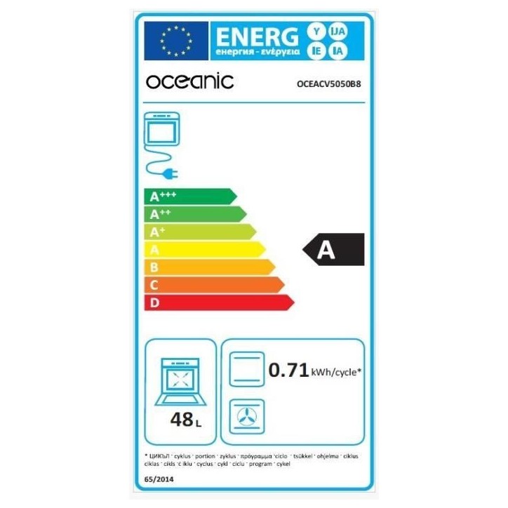 OCEANIC CV5050B8 Cuisiniere vitrocéramique 50x50 - Four convection naturelle - 48 L - Noir