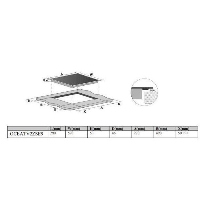Plaque de cuisson vitrocéramique OCEANIC - 2 foyers - 2900W - commandes sensitives