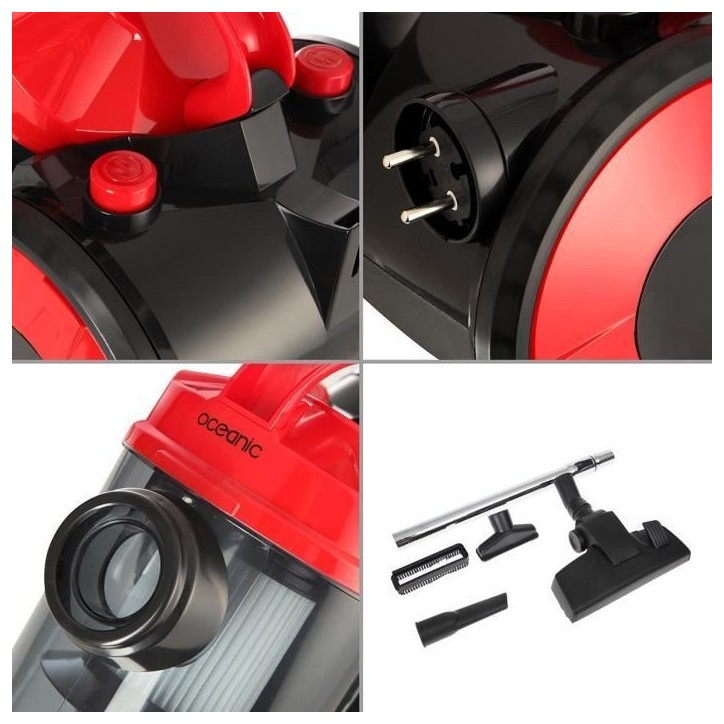 OCEANIC VC10RBAX2 Aspirateur traîneau sans sac - 700W - 80dB - A - Rouge OCEANIC VC10RBAX2 Aspirateur traîneau sans sac - 700W - 80dB - A - Rouge