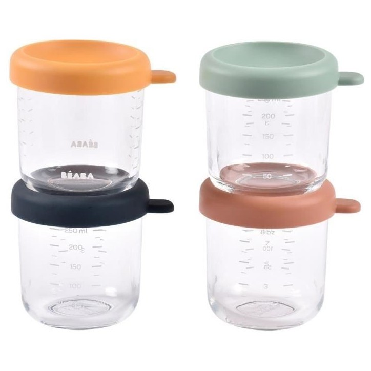 Coffret de 4 portions repas en verre - BEABA - Sunrise Color mix - 250 ml
