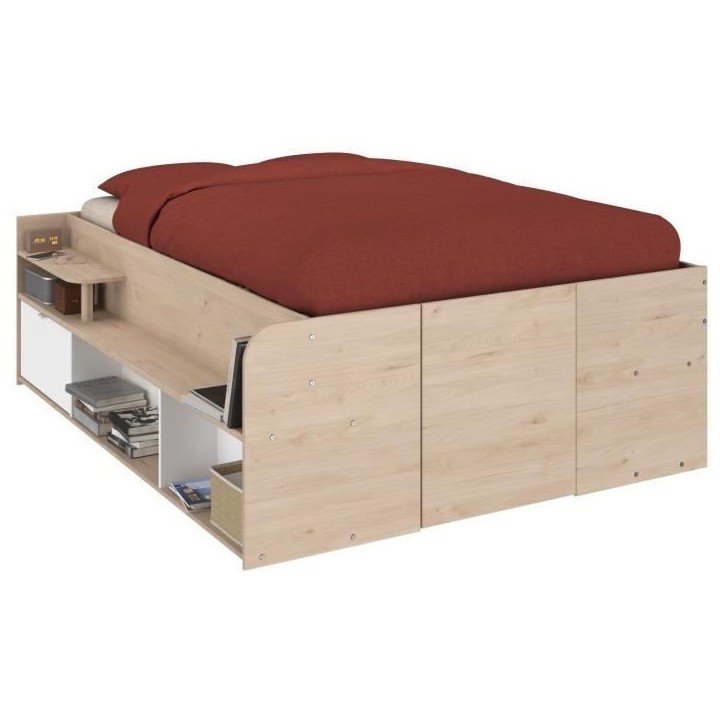 ODYSSEE Lit coffre adulte - 140x190/200 cm - Avec coffre relevable - Décor chene et Blanc - 168,3x66,5x209,5 cm ODYSSEE Lit coffre adulte - 140x190/200 cm - Avec coffre relevable - Décor chene et Blanc - 168,3x66,5x209,5 cm