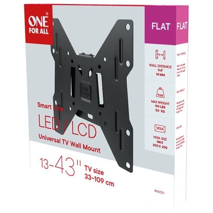 ONE FOR ALL WM2211 Support mural pour TV de 33 a 109cm (13-43) - Poids max. : 50kgs - Fixe - Garantie 10 ans ONE FOR ALL WM2211 Support mural pour TV de 33 a 109cm (13-43) - Poids max. : 50kgs - Fixe - Garantie 10 ans
