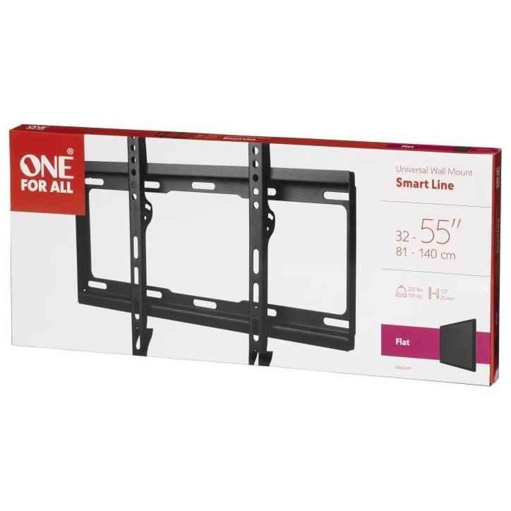 ONE FOR ALL WM2411 - Support mural TV Support plat pour écran 32-65''/81-165cm - Pour TV max 100kgs - 25mm du mur ONE FOR ALL WM2411 - Support mural TV Support plat pour écran 32-65''/81-165cm - Pour TV max 100kgs - 25mm du mur