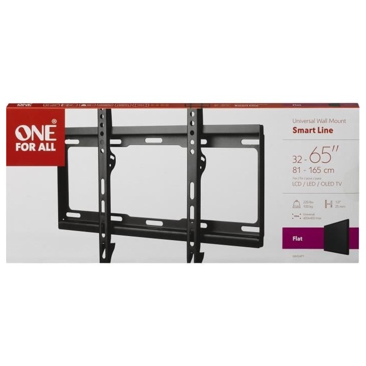 ONE FOR ALL WM2411 - Support mural TV Support plat pour écran 32-65''/81-165cm - Pour TV max 100kgs - 25mm du mur ONE FOR ALL WM2411 - Support mural TV Support plat pour écran 32-65''/81-165cm - Pour TV max 100kgs - 25mm du mur