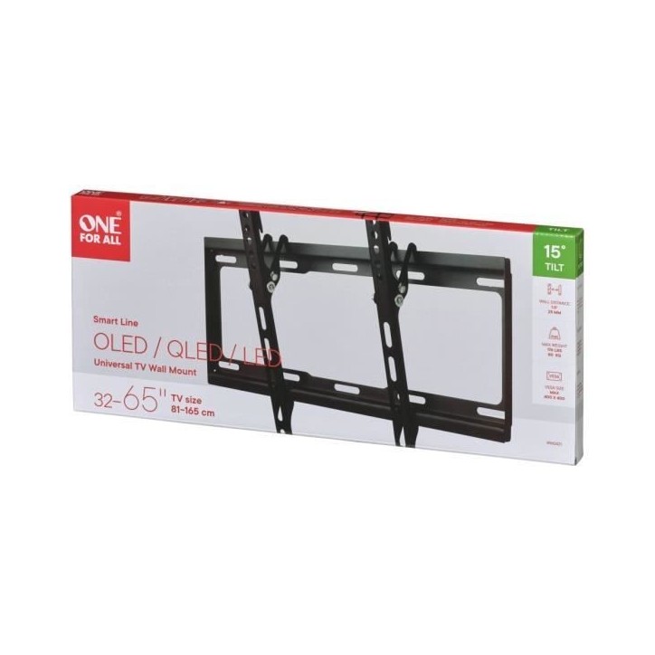 ONE FOR ALL WM2421 - Support mural avec réglage d'inclinaison de 15° pour TV de 32 a 65 (81 a 165cm) - Noir ONE FOR ALL WM2421 - Support mural avec réglage d'inclinaison de 15° pour TV de 32 a 65 (81 a 165cm) - Noir