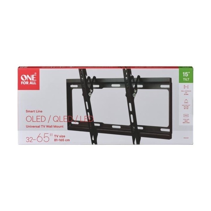 ONE FOR ALL WM2421 - Support mural avec réglage d'inclinaison de 15° pour TV de 32 a 65 (81 a 165cm) - Noir ONE FOR ALL WM2421 - Support mural avec réglage d'inclinaison de 15° pour TV de 32 a 65 (81 a 165cm) - Noir