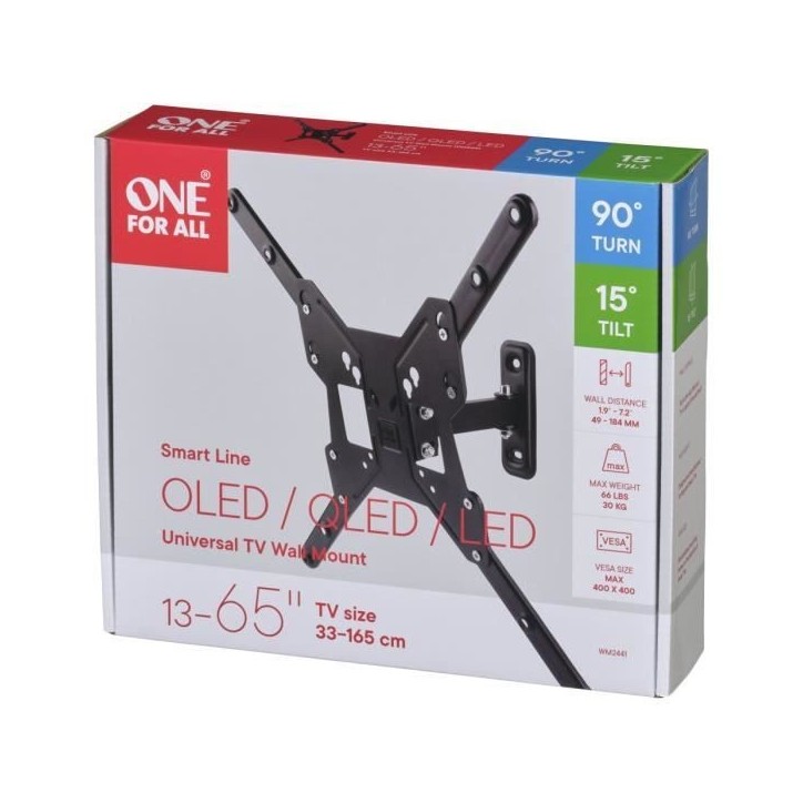 ONE FOR ALL WM2441 Support mural inclinable et orientable a 90° pour TV de 33 a 165cm (13-65) ONE FOR ALL WM2441 Support mural inclinable et orientable a 90° pour TV de 33 a 165cm (13-65)