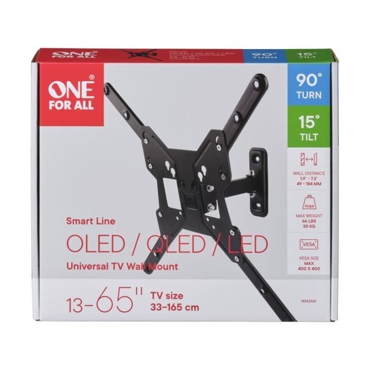 ONE FOR ALL WM2441 Support mural inclinable et orientable a 90° pour TV de 33 a 165cm (13-65) ONE FOR ALL WM2441 Support mural inclinable et orientable a 90° pour TV de 33 a 165cm (13-65)