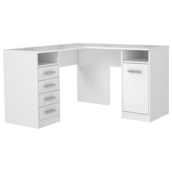 TOLEDE Bureau d'angle 1 porte 4 tiroirs - Décor papier blanc - L 125 x P 125 x H 75 cm TOLEDE Bureau d'angle 1 porte 4 tiroirs - Décor papier blanc - L 125 x P 125 x H 75 cm