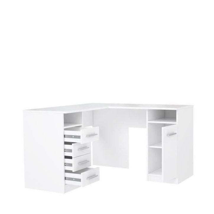 TOLEDE Bureau d'angle 1 porte 4 tiroirs - Décor papier blanc - L 125 x P 125 x H 75 cm TOLEDE Bureau d'angle 1 porte 4 tiroirs - Décor papier blanc - L 125 x P 125 x H 75 cm