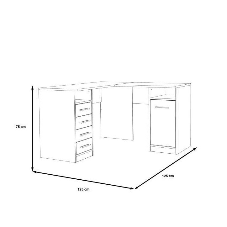 TOLEDE Bureau d'angle 1 porte 4 tiroirs - Décor papier blanc - L 125 x P 125 x H 75 cm TOLEDE Bureau d'angle 1 porte 4 tiroirs - Décor papier blanc - L 125 x P 125 x H 75 cm