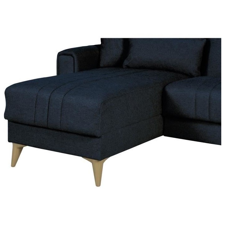 Canapé d'angle convertible réversible - 3 / 4 personnes - OMEGA - Tissu bleu foncé - Coffre - 3 coussins - 225 x 81/151 x 84 Canapé d'angle convertible réversible - 3 / 4 personnes - OMEGA - Tissu bleu foncé - Coffre - 3 coussins - 225 x 81/151 x 84