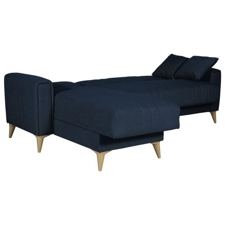 Canapé d'angle convertible réversible - 3 / 4 personnes - OMEGA - Tissu bleu foncé - Coffre - 3 coussins - 225 x 81/151 x 84 Canapé d'angle convertible réversible - 3 / 4 personnes - OMEGA - Tissu bleu foncé - Coffre - 3 coussins - 225 x 81/151 x 84